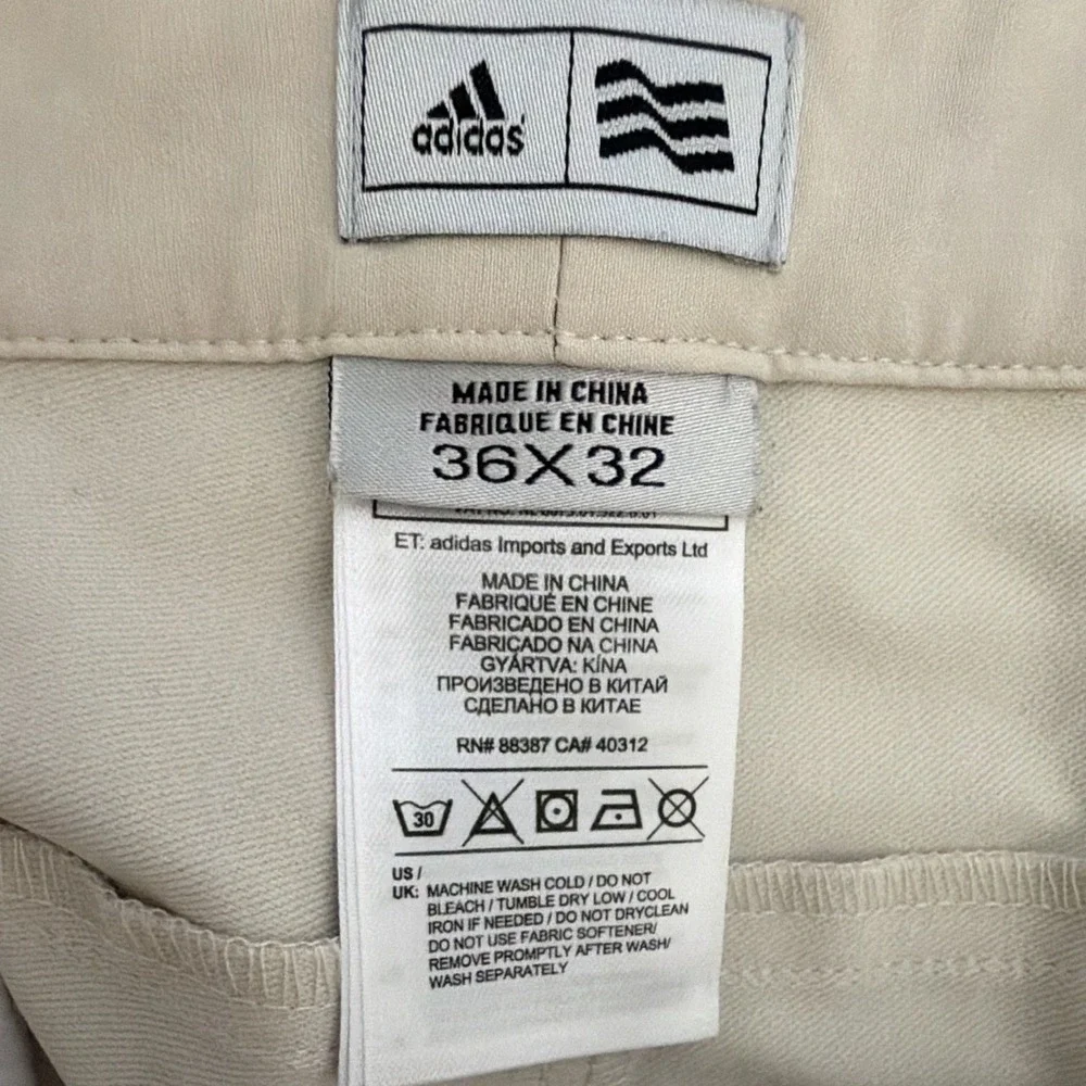 adidas Men's 36 White Polyester Microfiber Regular Fit Straight Flat Front Pants